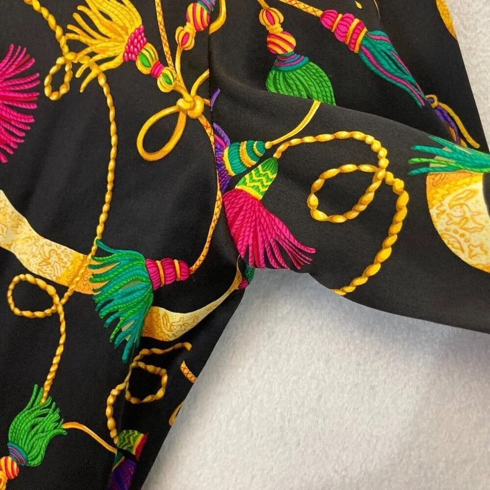 Vintage Richard Malcolm 100% Silk Blouse Sz 8 Asian Mandarin Collar Top Colorful - Picture 11 of 16